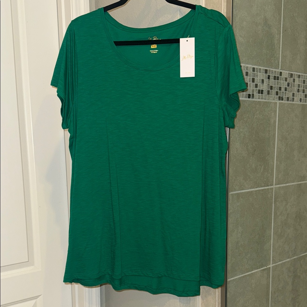 Lilly Pulitzer Etta Scoop V-Neck T-Shirt Fiddle Leaf Green Size XXL New with Tag